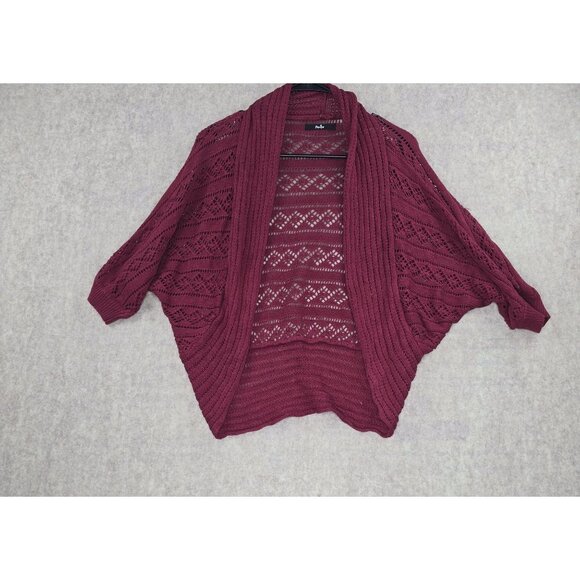 Papaya Open Knit Burgundy Batwing Cardigan Sweater Lightweight 3/4 Sleeve Size L - Picture 1 of 6